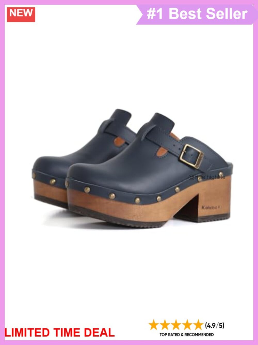 Handmade Platform Clogs Genuine Leather Adjustable Buckle Leather Insole